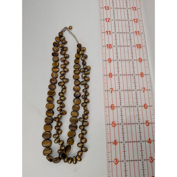 Tigers Eye & Pearl Necklace With Sterling Adjustable Clasp 18" - Picture 4 of 5